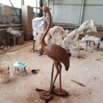 bronze cranes garden statues