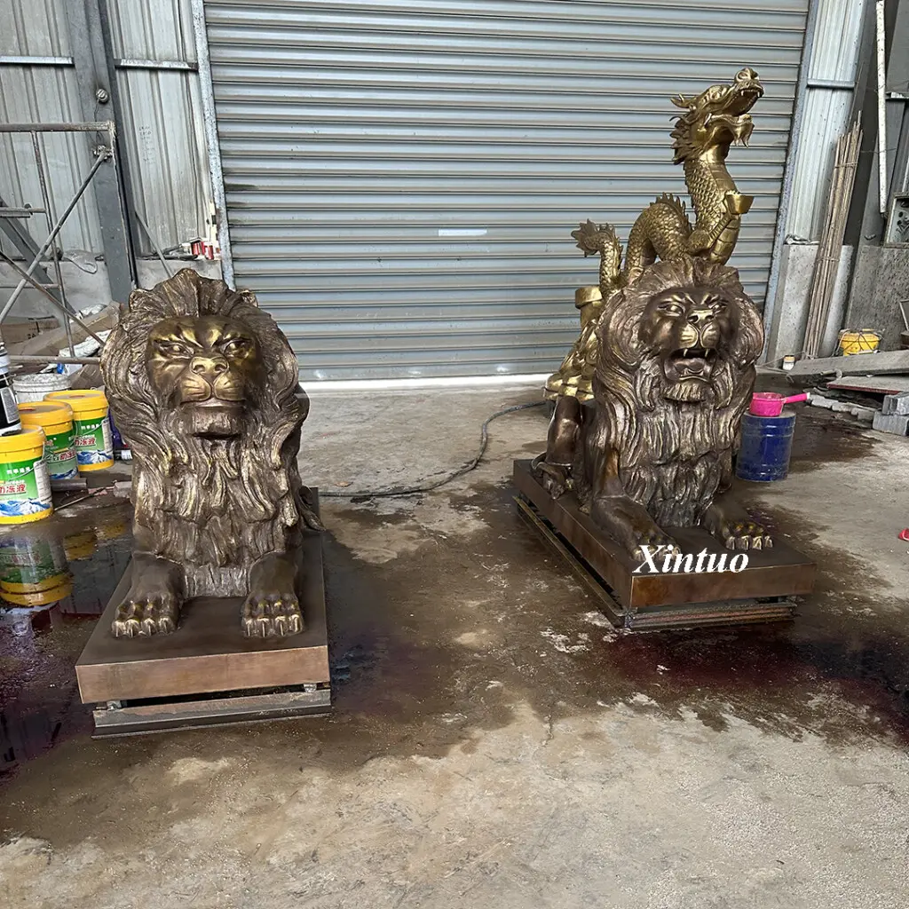 bronze lion statues outdoor