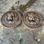 bronze lion head wall fountain