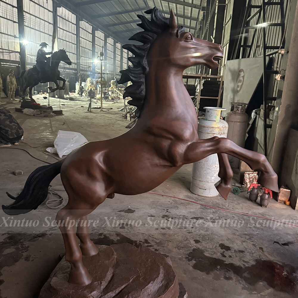 Rearing Bronze Horse Statue