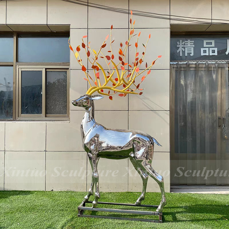Modern Stainless Steel Deer Sculpture