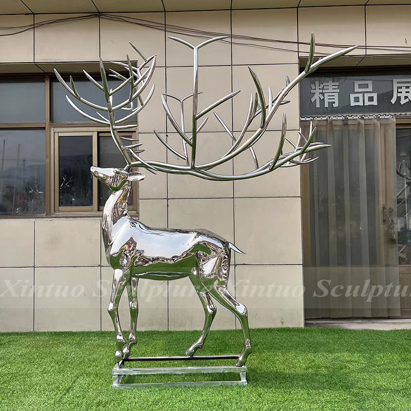 Modern Stainless Steel Deer Sculpture