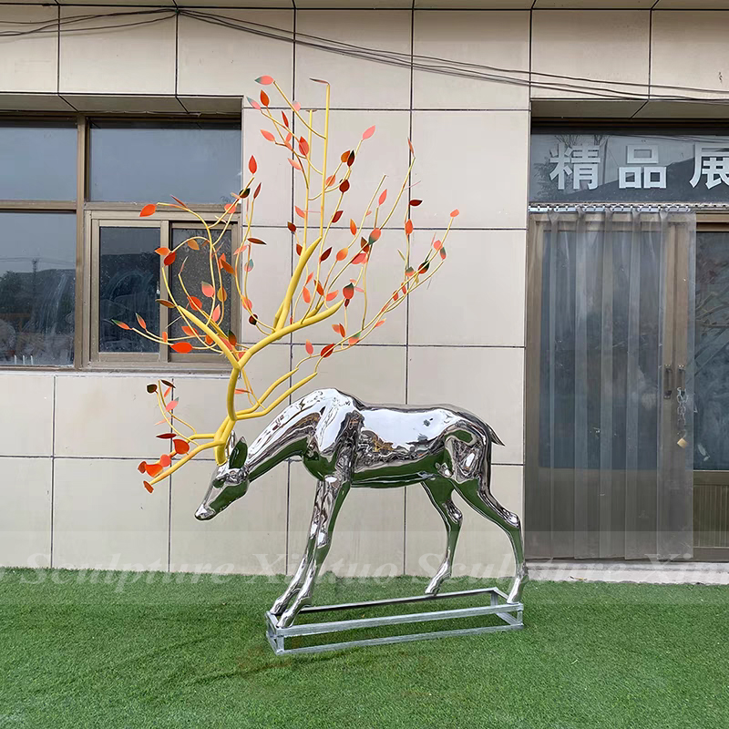 Modern Stainless Steel Deer Sculpture