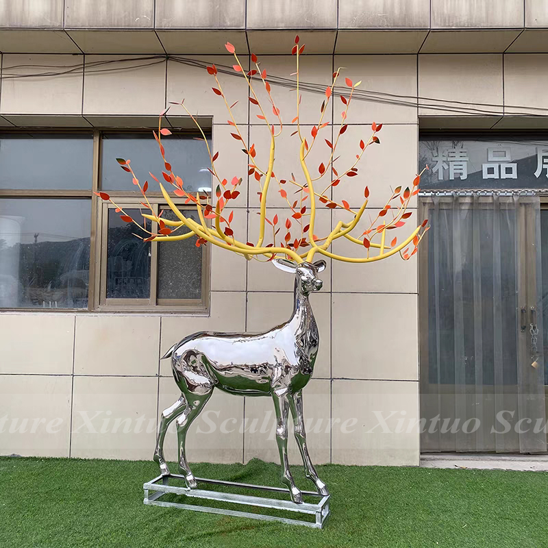 Modern Stainless Steel Deer Sculpture