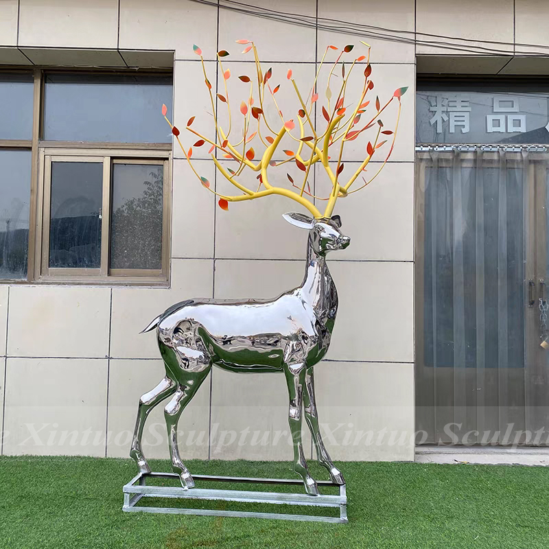 Modern Stainless Steel Deer Sculpture