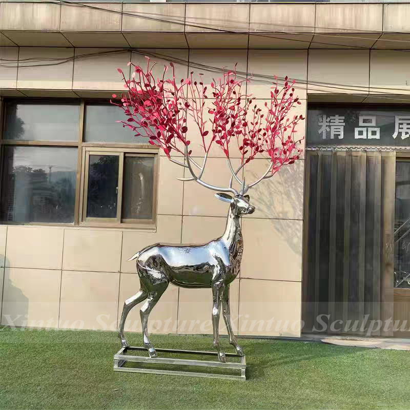 Modern Stainless Steel Deer Sculpture