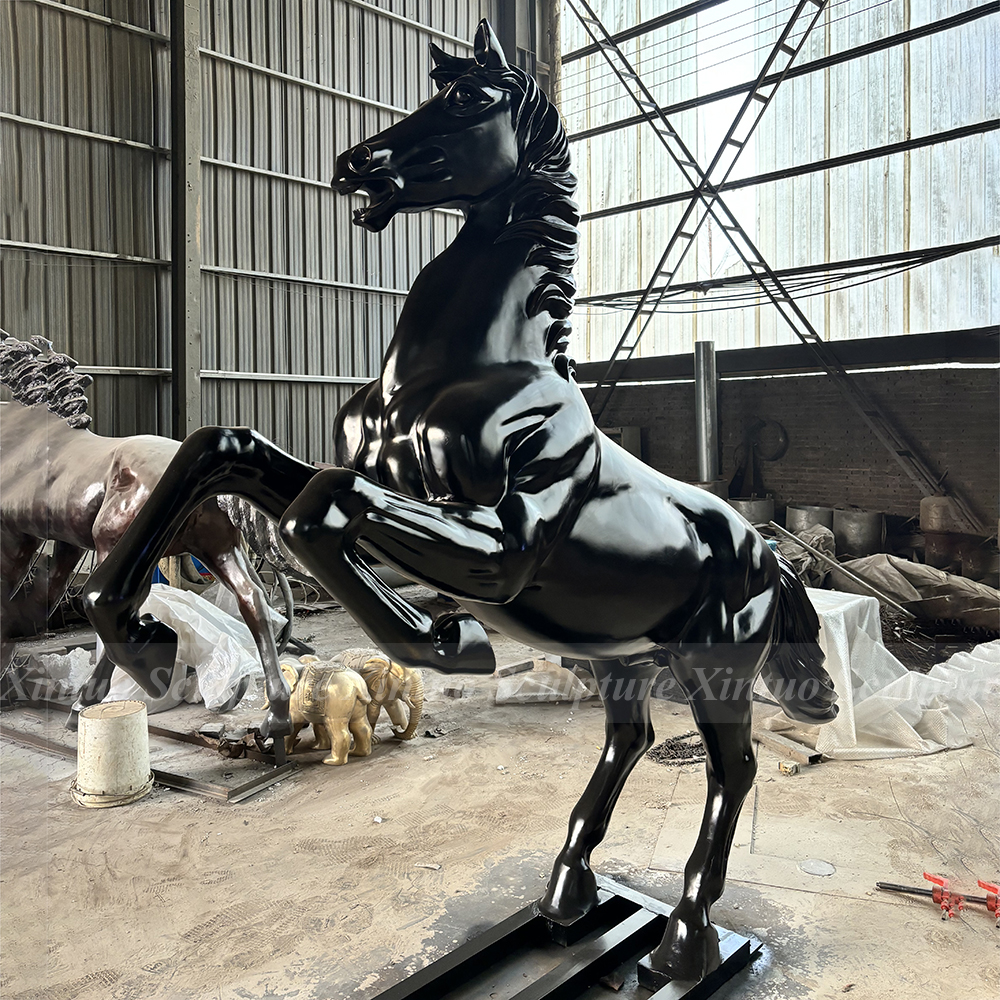 Black Bronze Rearing Horse Statue