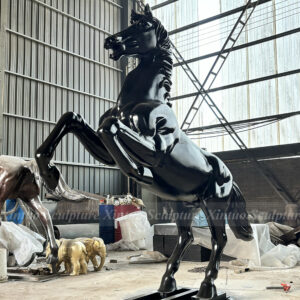 Black Bronze Rearing Horse Statue