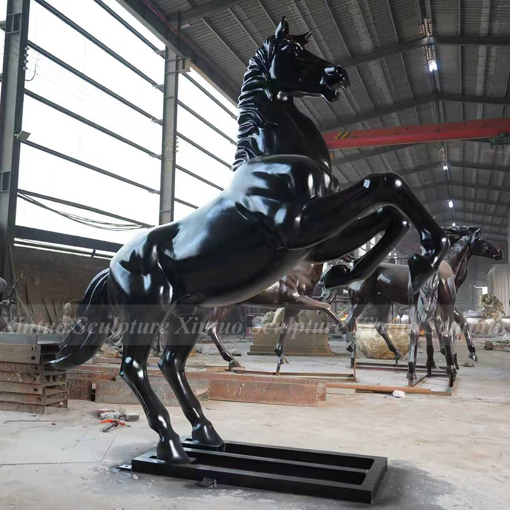 Black Bronze Rearing Horse Statue