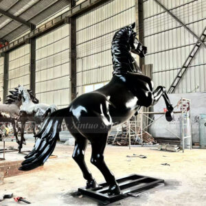 Black Bronze Rearing Horse Statue