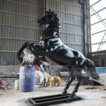 Black Bronze Rearing Horse Statue