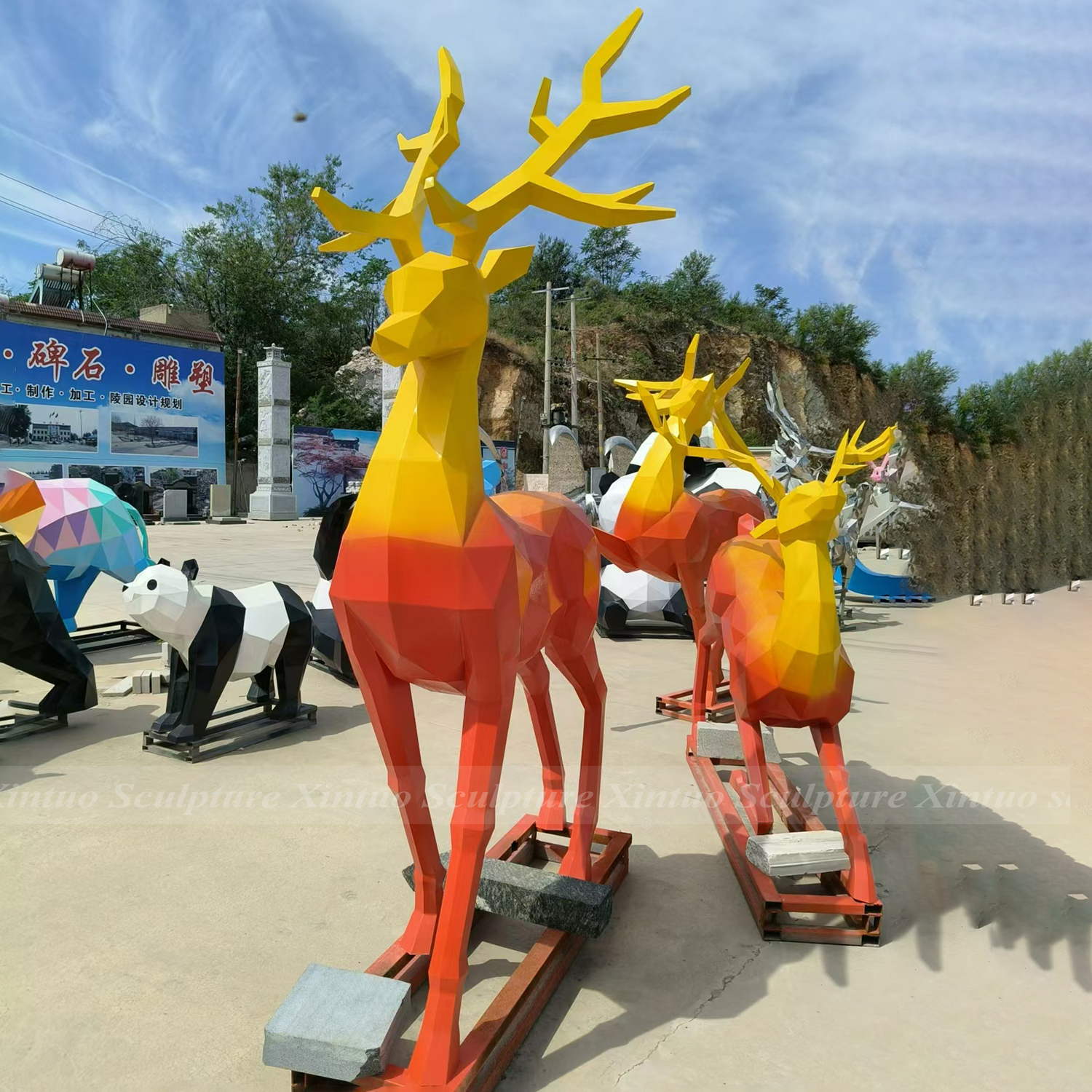 Modern Stainless Steel Deer Sculpture