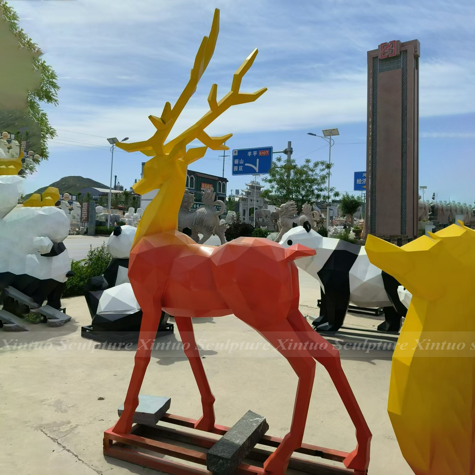 Modern Stainless Steel Deer Sculpture