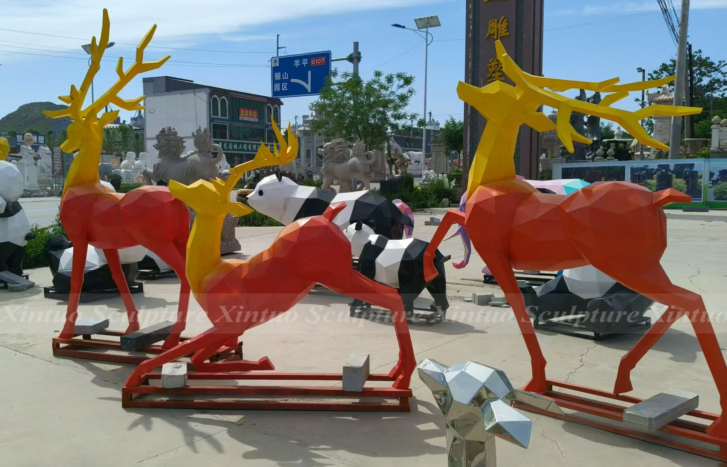 Modern Stainless Steel Deer Sculpture