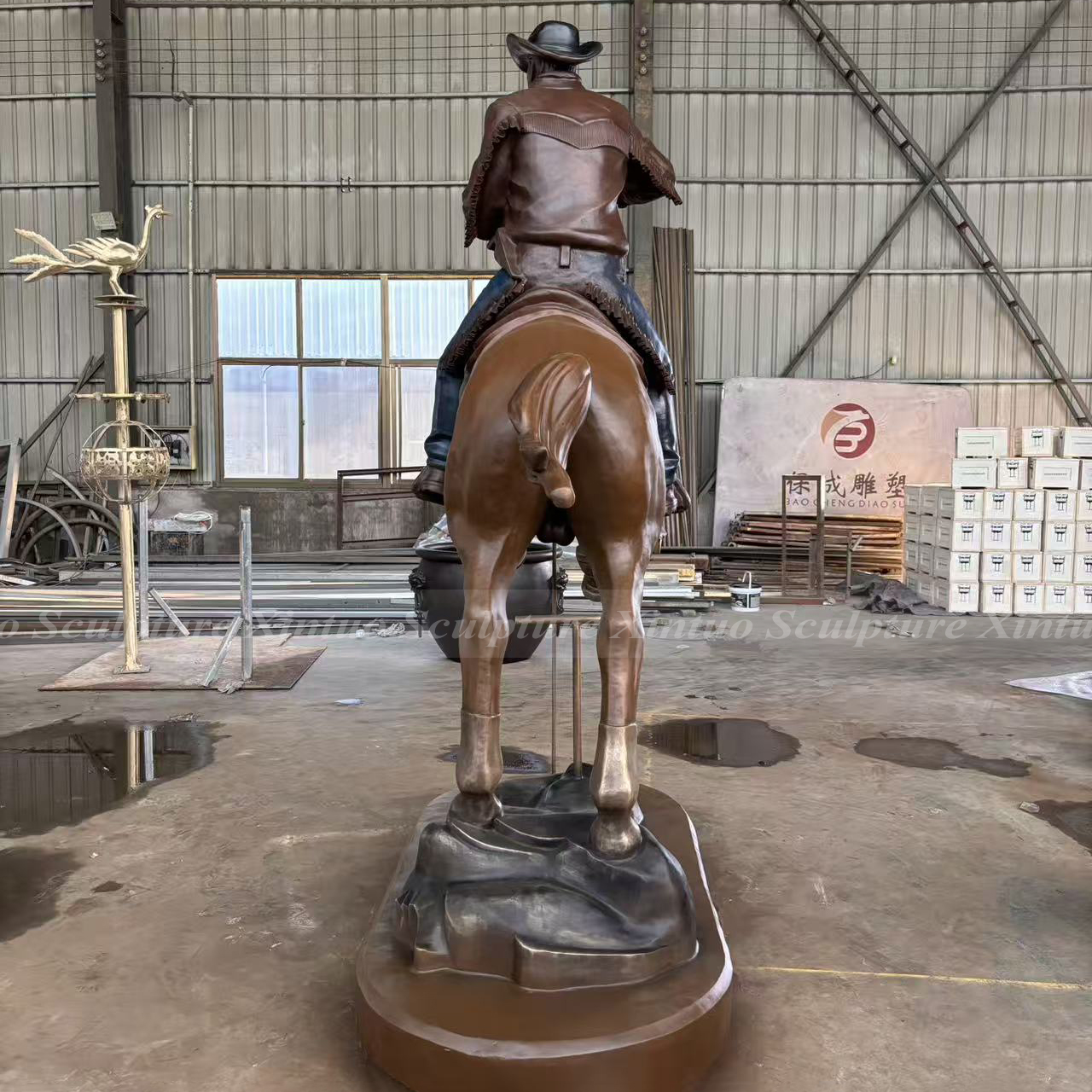Bronze Cowboy Riding Horse Sculpture