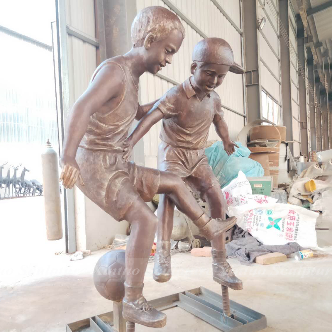 Children Playing Soccer Statue3 Children Playing Soccer Statue