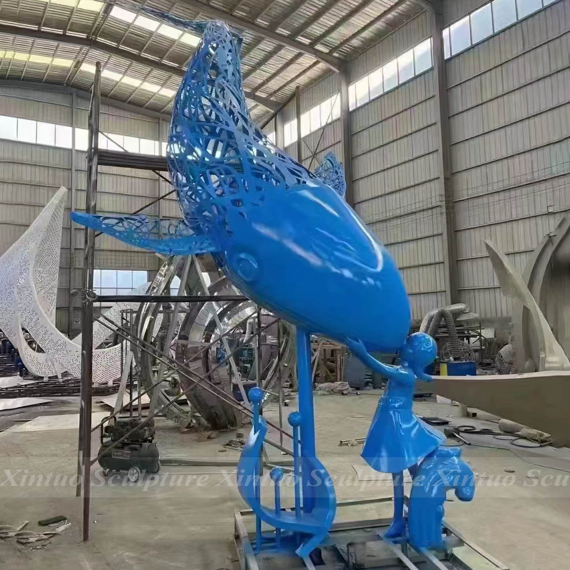 Stainless Steel Girl and Whale Sculpture3 Stainless Steel Girl and Whale Sculpture