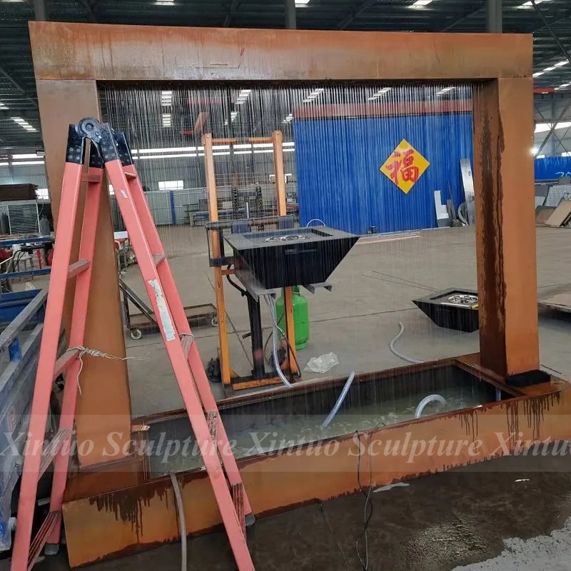 Corten Steel Rain Curtain Water Feature (5) Corten Steel Rain Curtain Water Feature